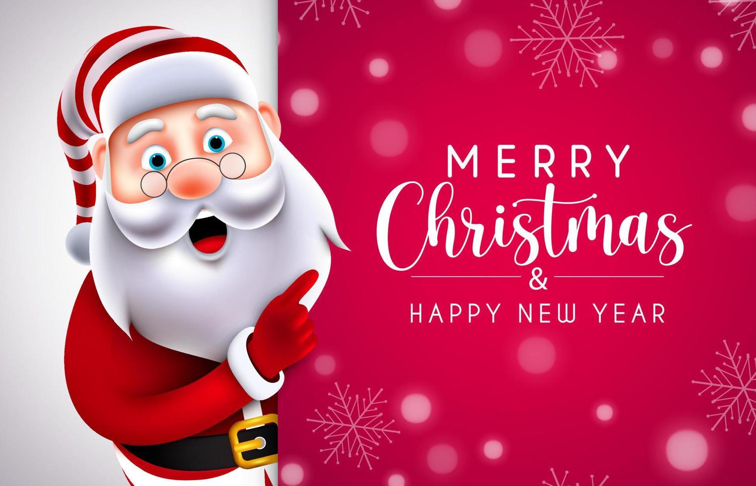Christmas greeting vector template design. Merry christmas text in red empty space background with santa claus character for xmas celebration card. Vector illustration