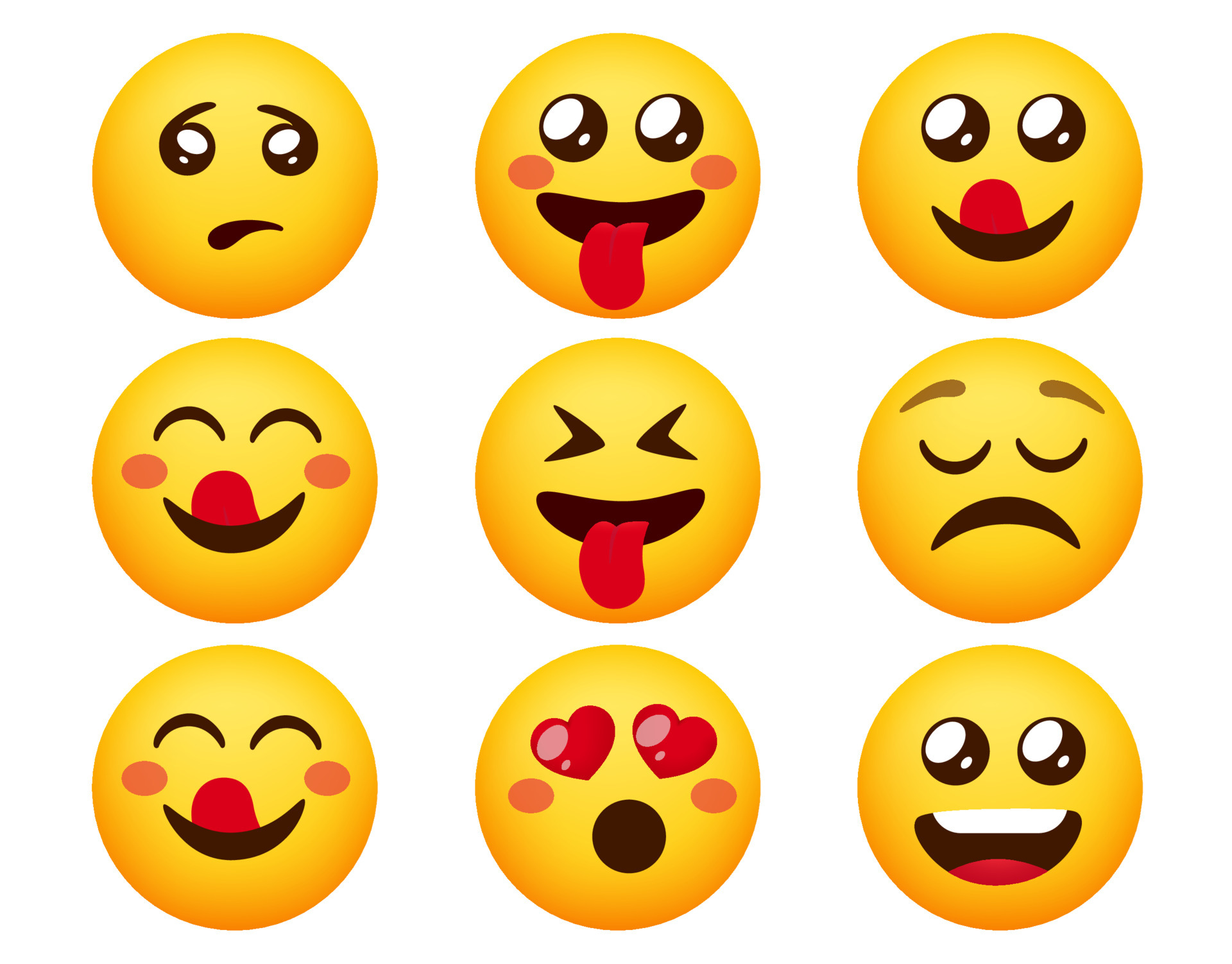 Emoticon character vector set. Emoticons emotion characters with happy, crazy and cute facial