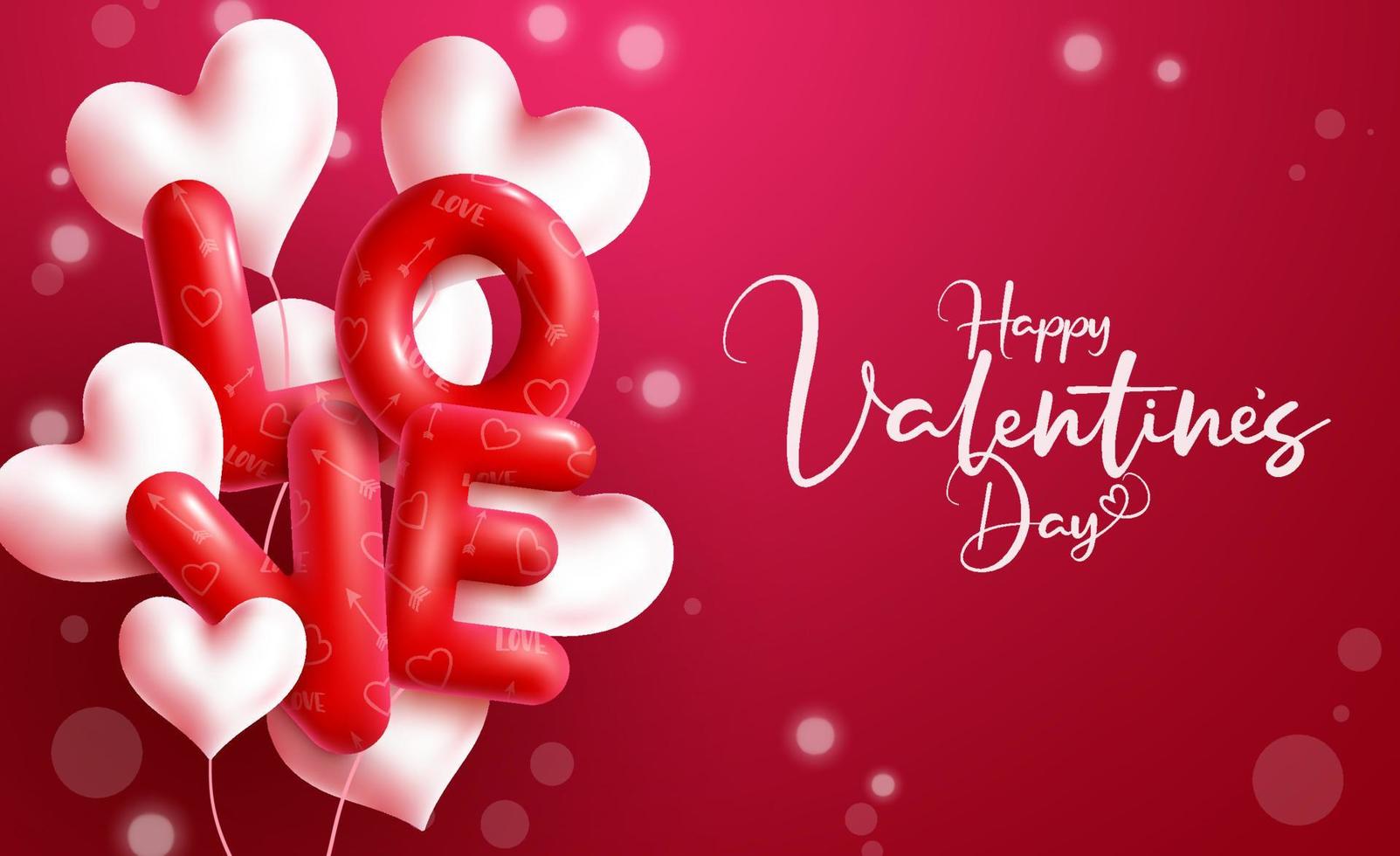 Valentines greeting vector background design. Happy valentine's day greeting text with hearts and bokeh decoration elements for valentine celebration messages card. Vector illustration.