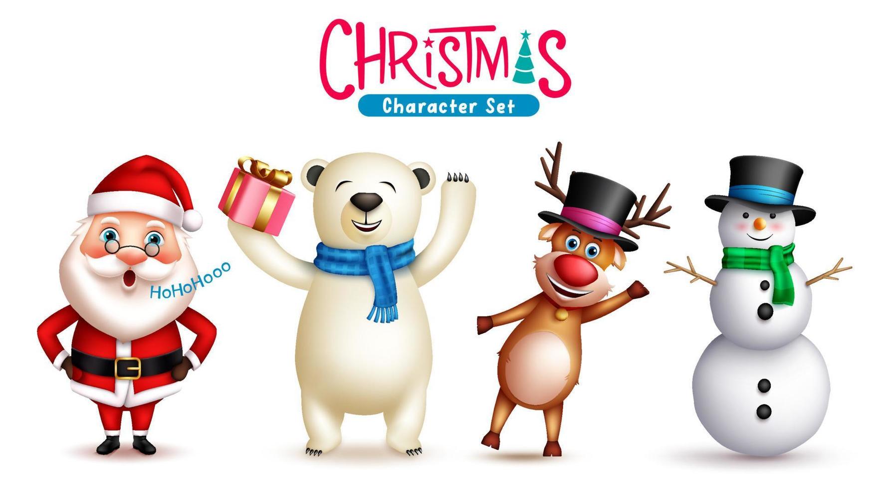 conjunto de vectores de caracteres navideños. santa claus, muñeco de nieve, renos y osos polares personajes navideños aislados en fondo blanco para la colección de diseño gráfico navideño. ilustración vectorial
