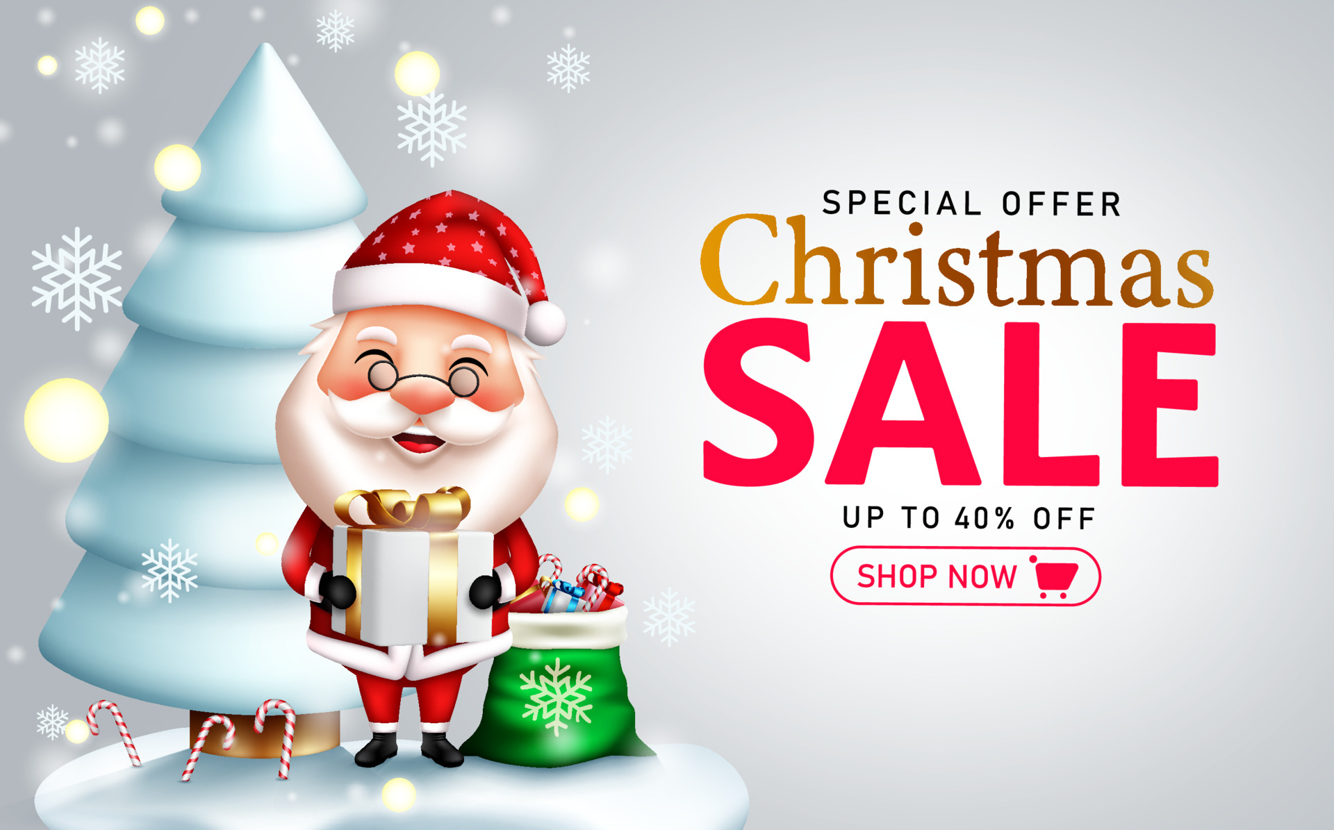 Christmas sale vector banner design. Christmas sale special offer text with discount for xmas