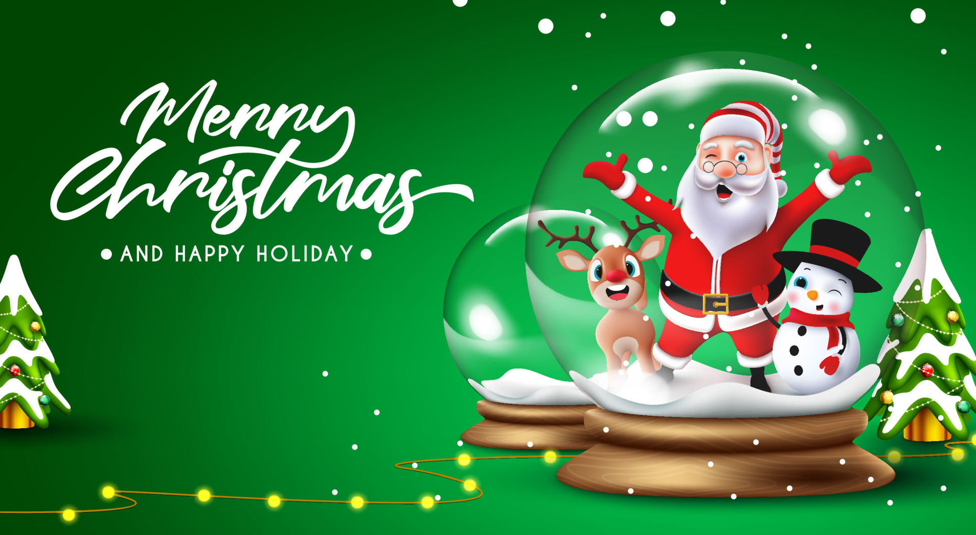 Christmas greeting vector background design. Merry Christmas text with santa  claus, snowman and reindeer characters standing in crystal glass ball for  xmas season. Vector illustration. 4852570 Vector Art at Vecteezy