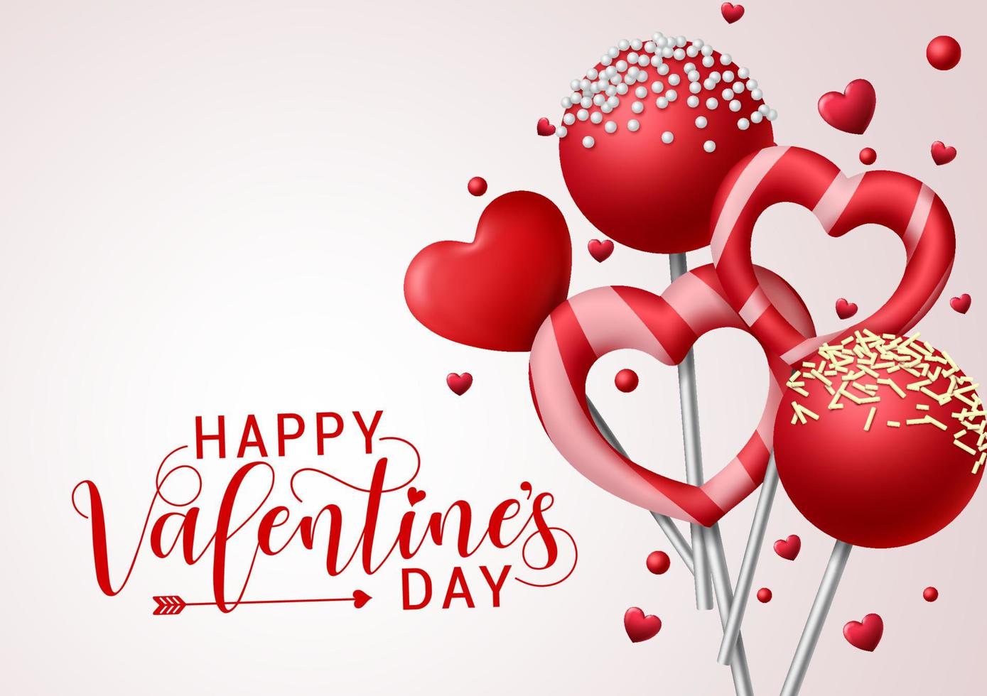 Valentine candies vector background template. Happy valentines greeting text with valentines candy and lollipop elements in heart and round shape with toppings in gray background. Vector illustration.