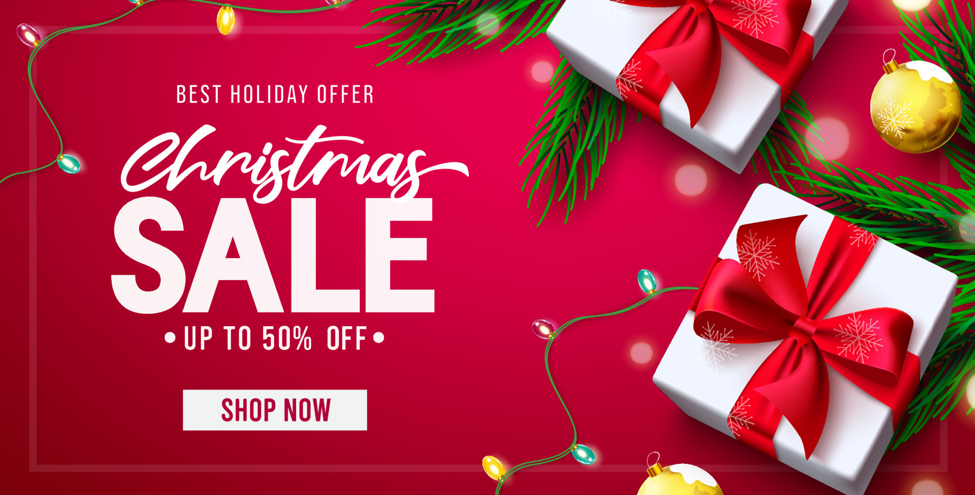 Christmas sale vector banner design. Christmas sale holiday offer text