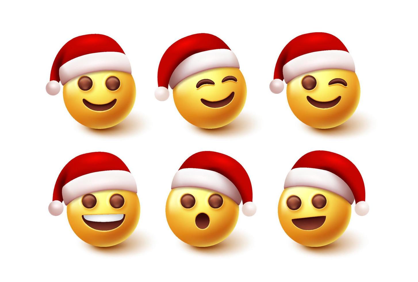 Emoji santa christmas character vector set. Santa claus emojis characters in facial expression isolated in white background for xmas icon collection design. Vector illustration.