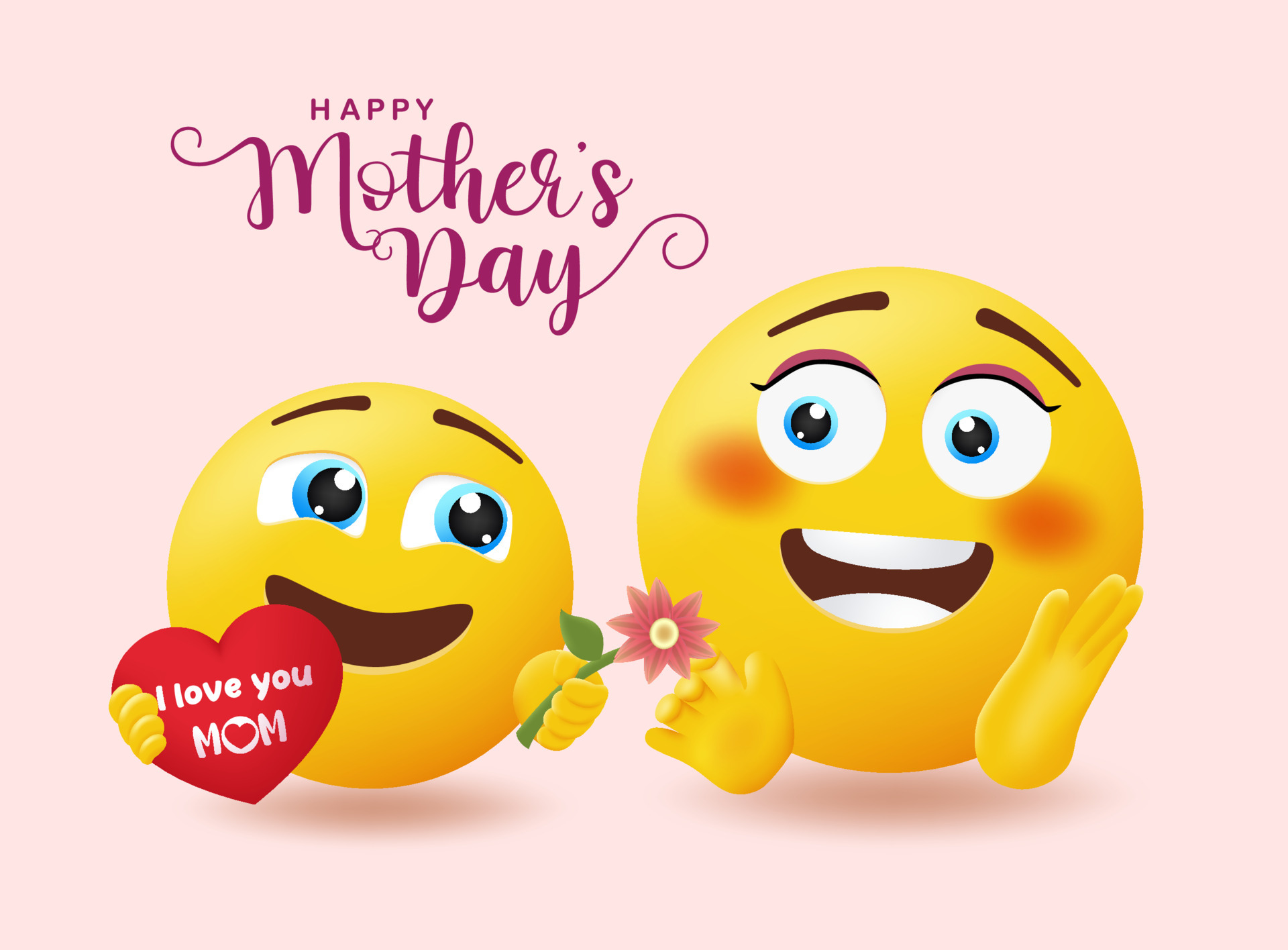 Emojis mother's day greeting vector design. Happy mothers day text with