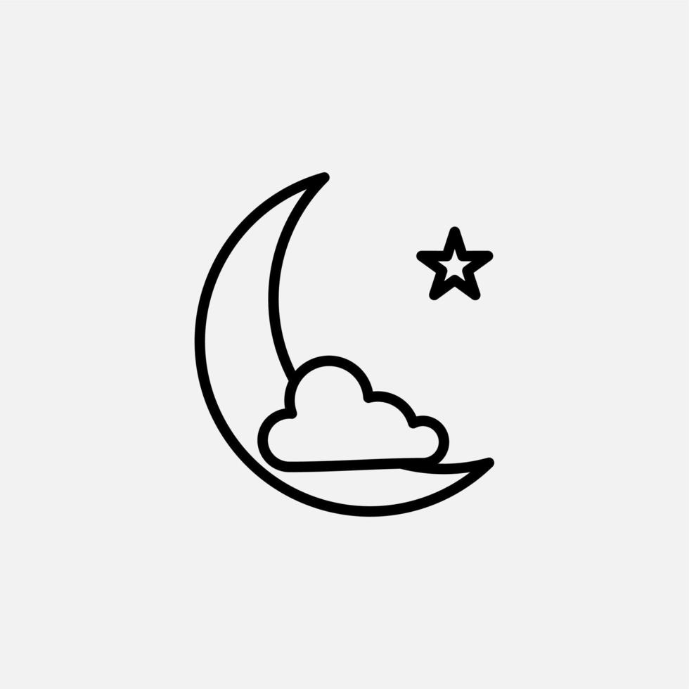 luna, noche, luz de la luna, icono de línea de medianoche, vector, ilustración, plantilla de logotipo. adecuado para muchos propósitos. vector