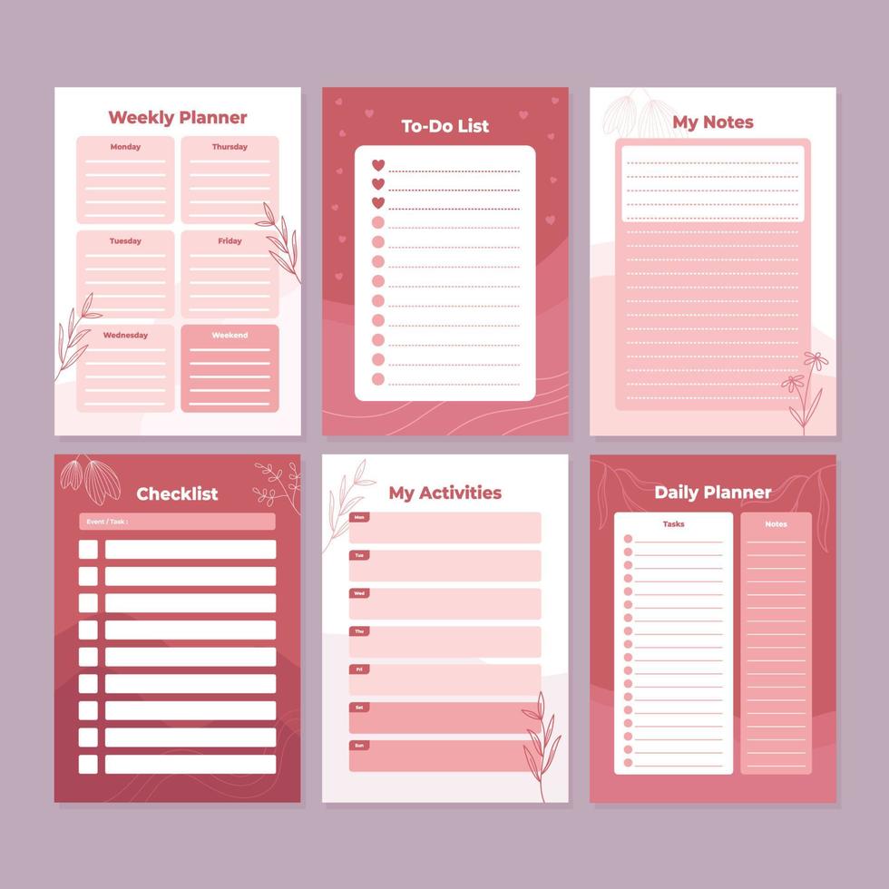 Journal Planner Pages in Monochrome vector