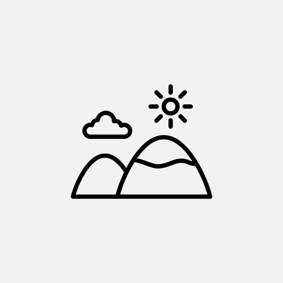 montaña, colina, monte, icono de línea de pico, vector, ilustración, plantilla de logotipo. adecuado para muchos propósitos. vector