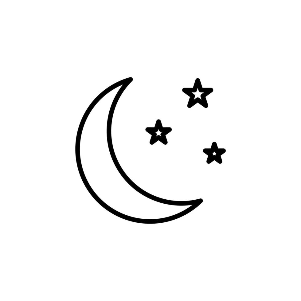 luna, noche, luz de la luna, icono de línea de medianoche, vector, ilustración, plantilla de logotipo. adecuado para muchos propósitos. vector