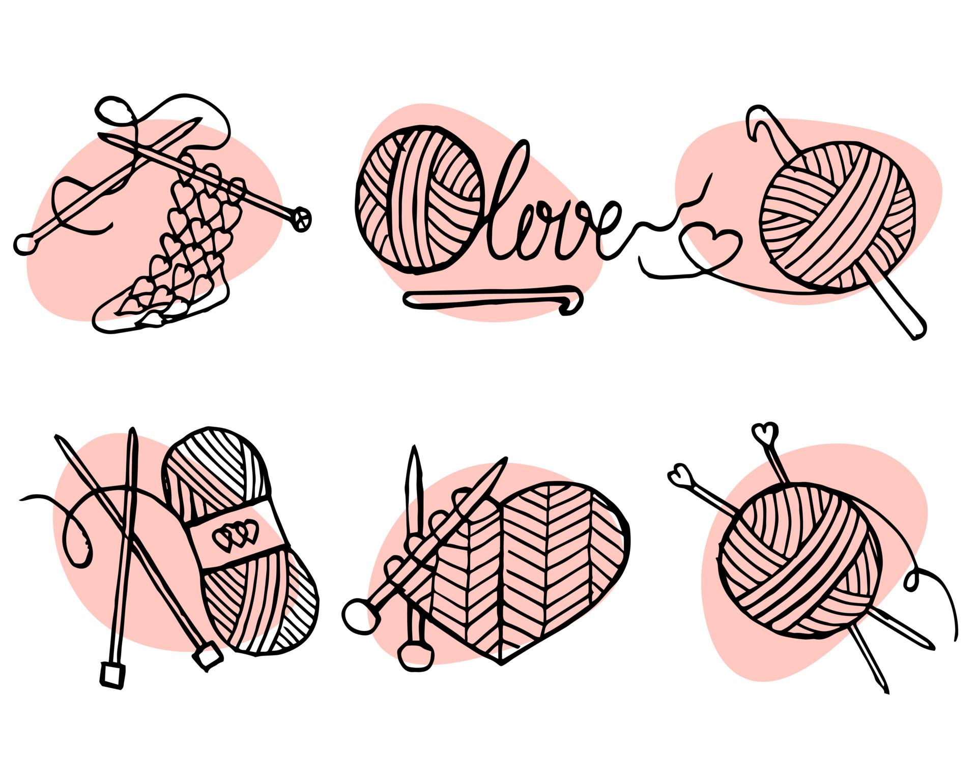 Illustration, a set of icons on the theme of Knitting, drawn skeins