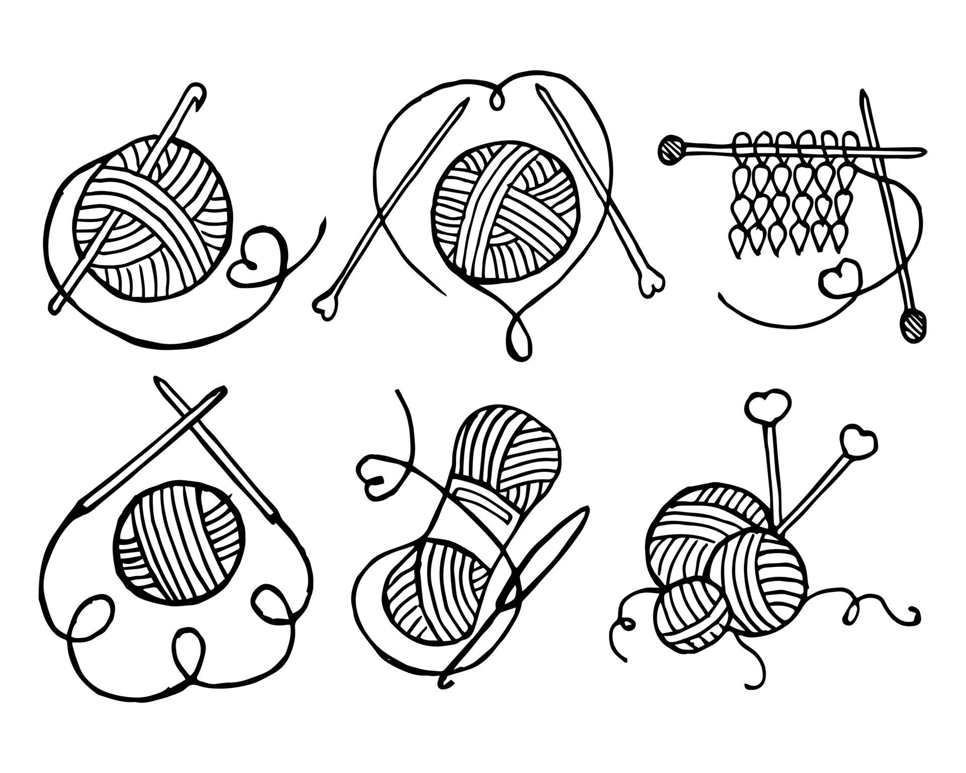 Illustration, a set of icons on the theme of Knitting, drawn skeins