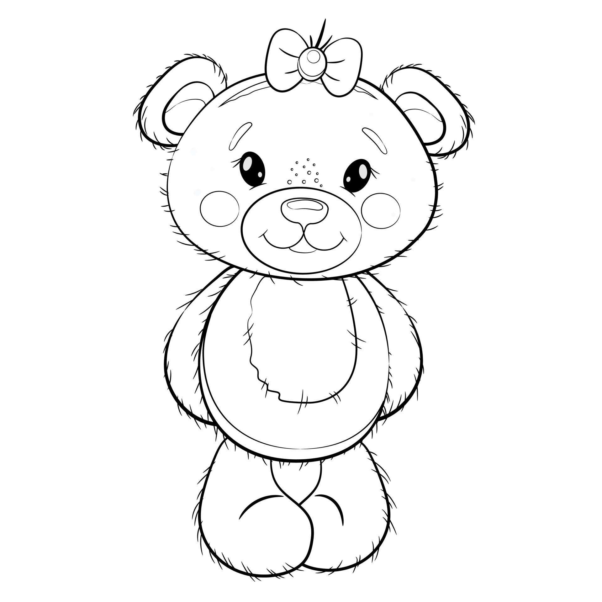 Cute Cartoon Teddy Bear Girl with a bow. Vector outline ...
