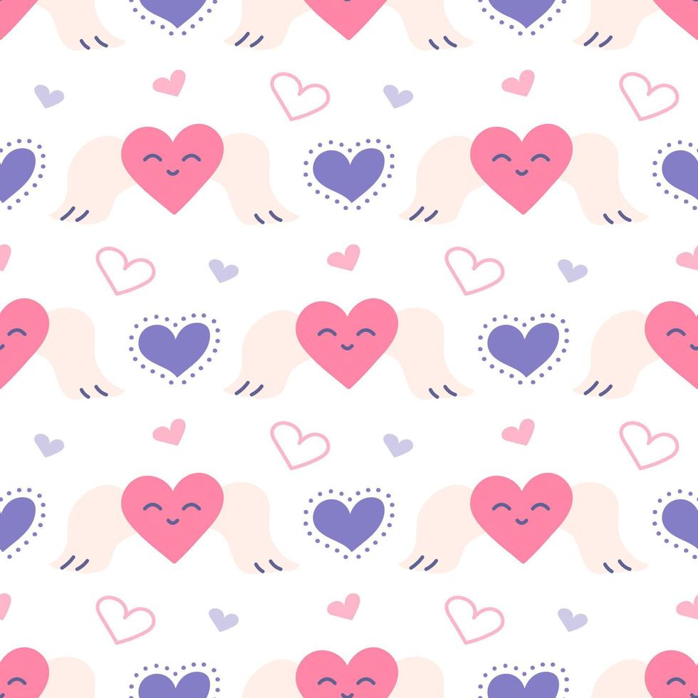 Heart with angel wings, vector seamless pattern for Valentines Day