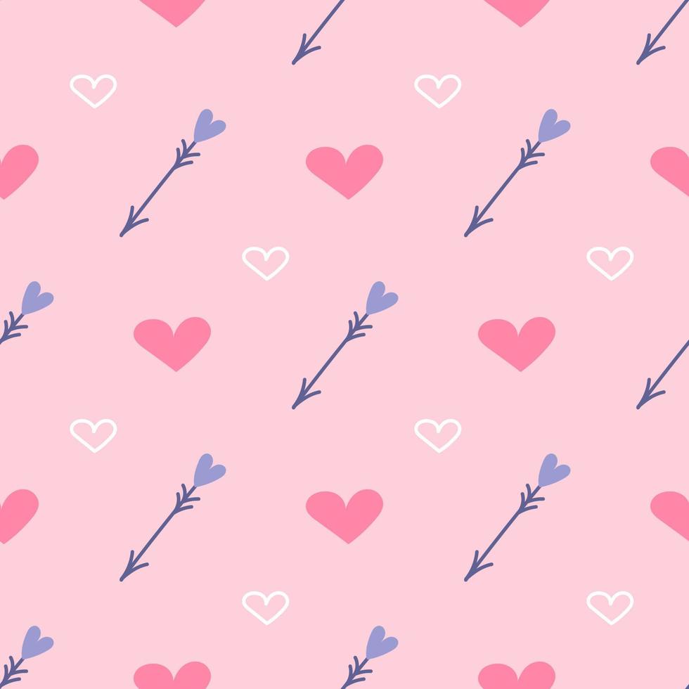 Hearts and arrows on pink background, vector seamless pattern for Valentines Day