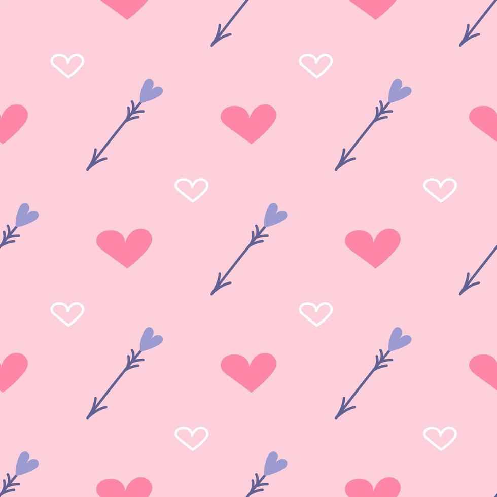 Hearts and arrows on pink background, vector seamless pattern for Valentines Day