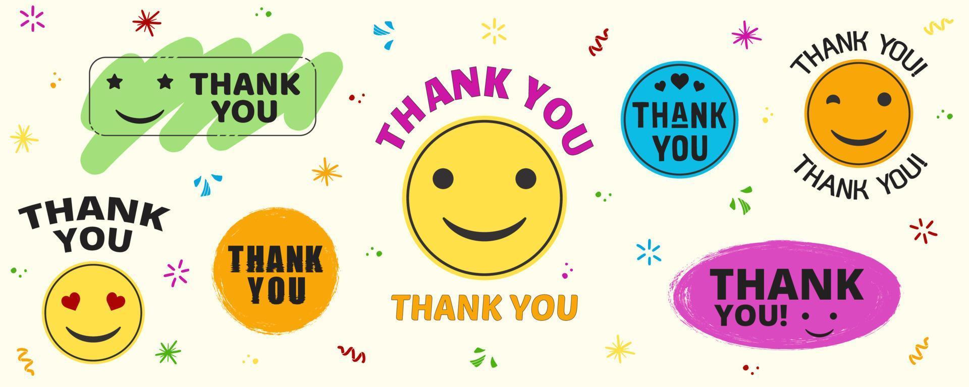 Trendy retro smile stickers with text Thank you vector