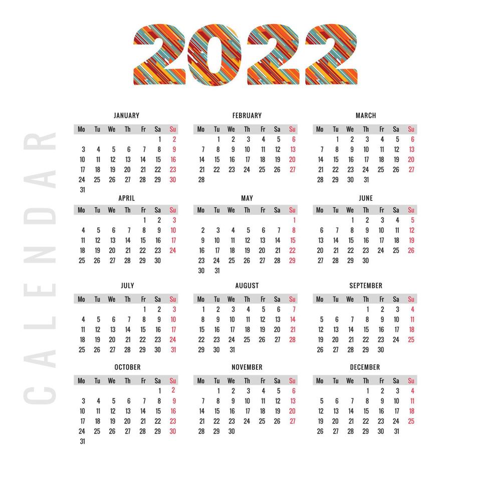 Abstract 2022 new year calendar template design vector