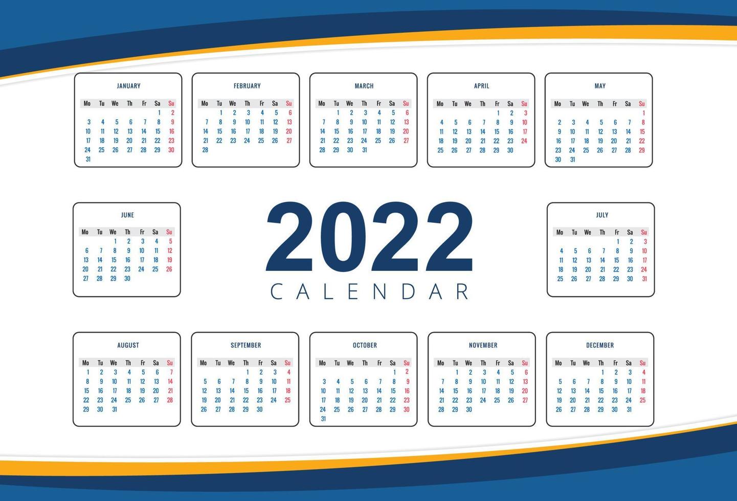 New year 2022 calendar template design vector