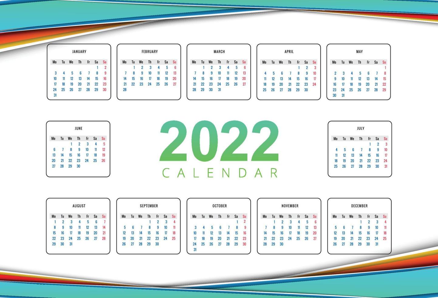 Abstract 2022 new year calendar template design vector