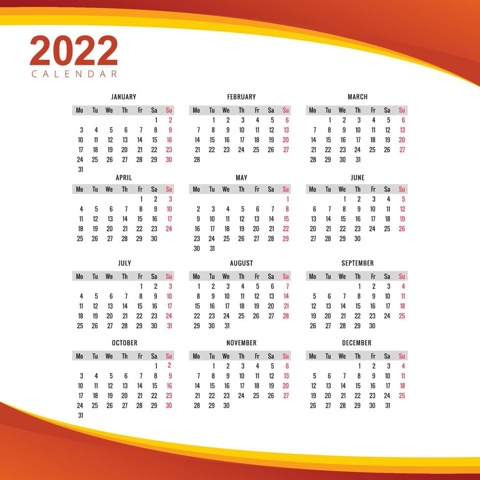 Abstract 2022 new year calendar template design vector