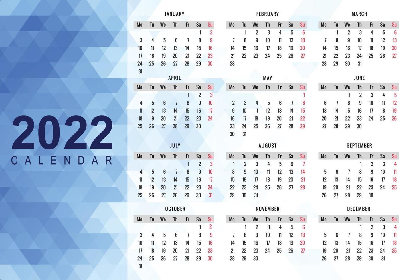 Abstract 2022 new year calendar template design vector