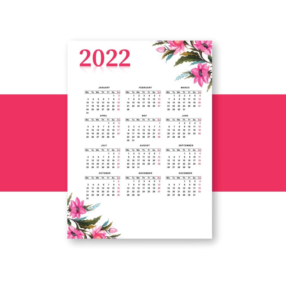 Abstract 2022 new year calendar template design vector