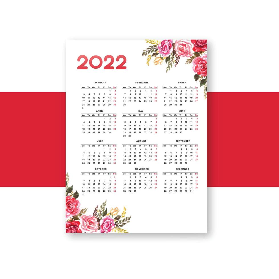 Abstract 2022 new year calendar template design vector