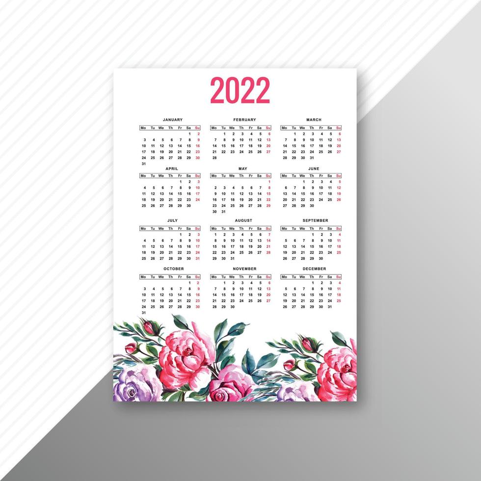 Abstract 2022 new year calendar template design vector