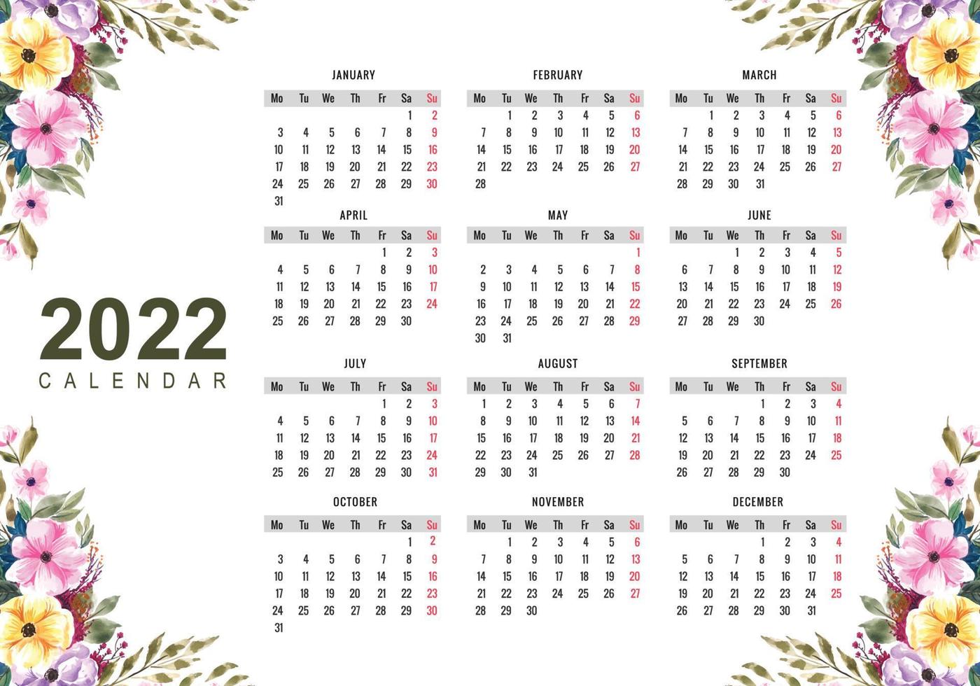 Abstract 2022 new year calendar template design vector