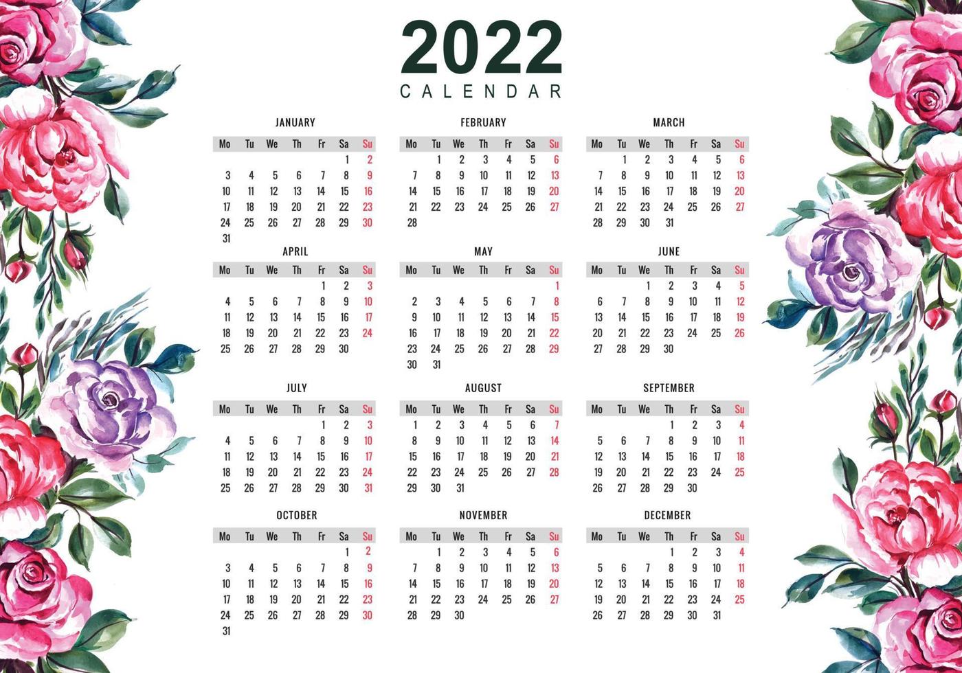 Abstract 2022 new year calendar template design vector