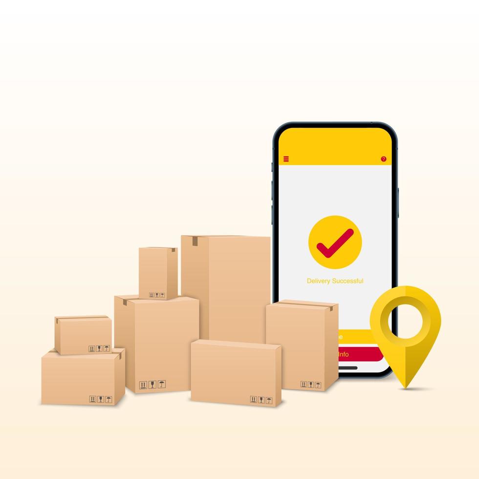 Online delivery phone concept, parcel and mail delivery service and tracking, vector illustration