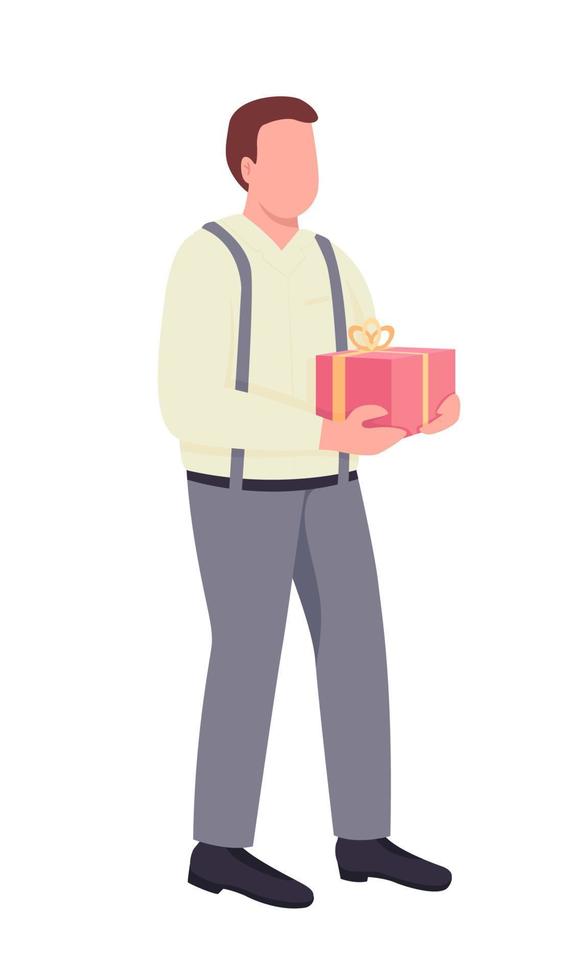 Man giving present semi flat color vector character