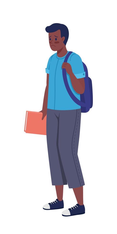 Sad schoolboy semi flat color vector character