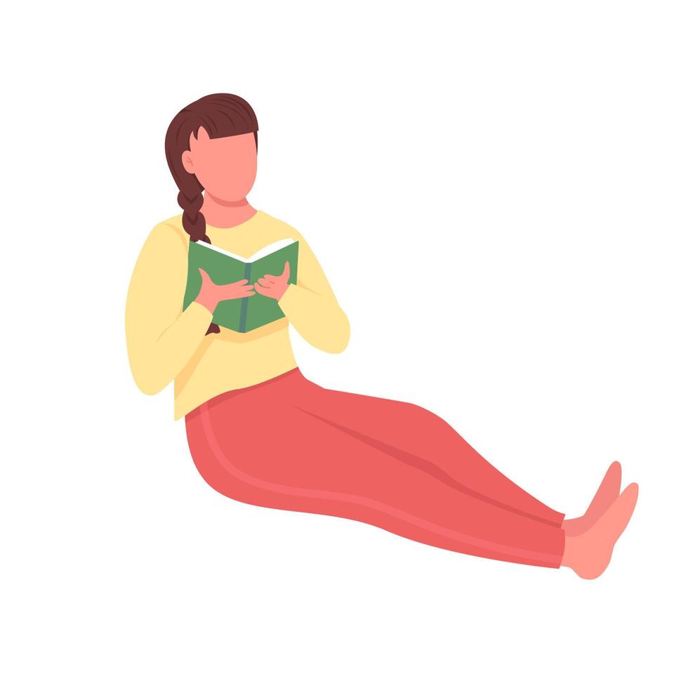 Woman read in homewear semi flat color vector character