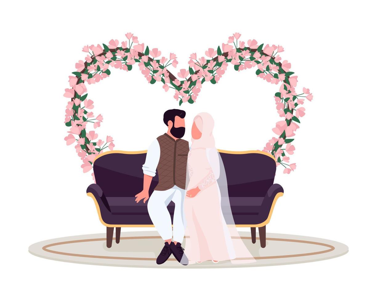 Married couple pose at romantic place semi flat color vector characters