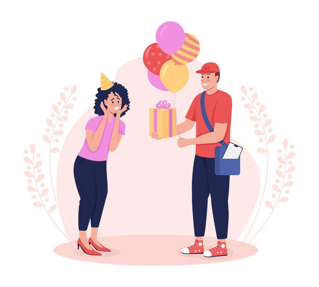 Birthday present delivery 2D vector isolated illustration