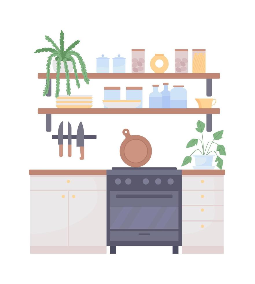 Scandinavian style kitchen semi flat color vector item