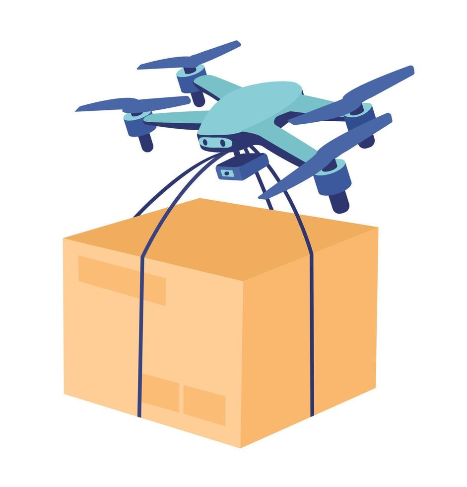 Drone with box delivery semi flat color vector item