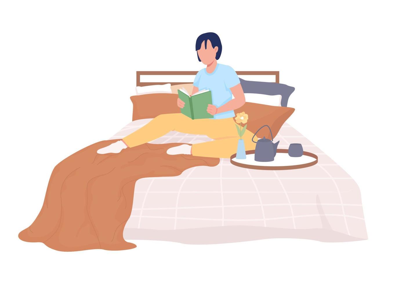 Person reading on bed semi flat color vector character