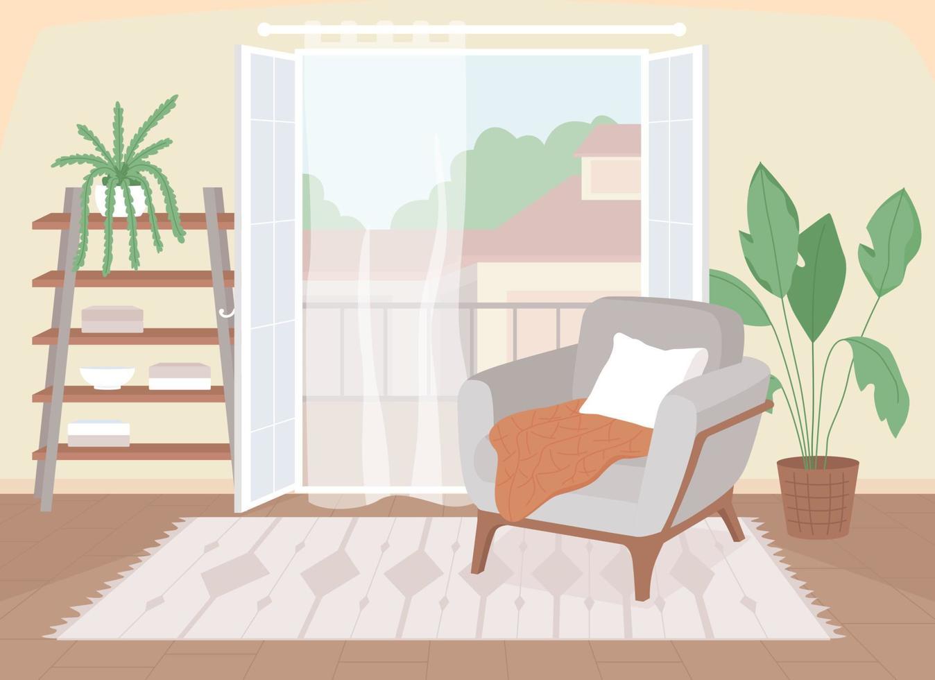 Ilustración de vector de color plano de sala de estar moderna