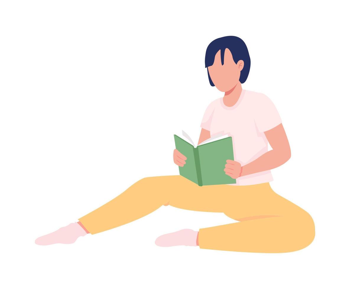 Girl reading book semi flat color vector character