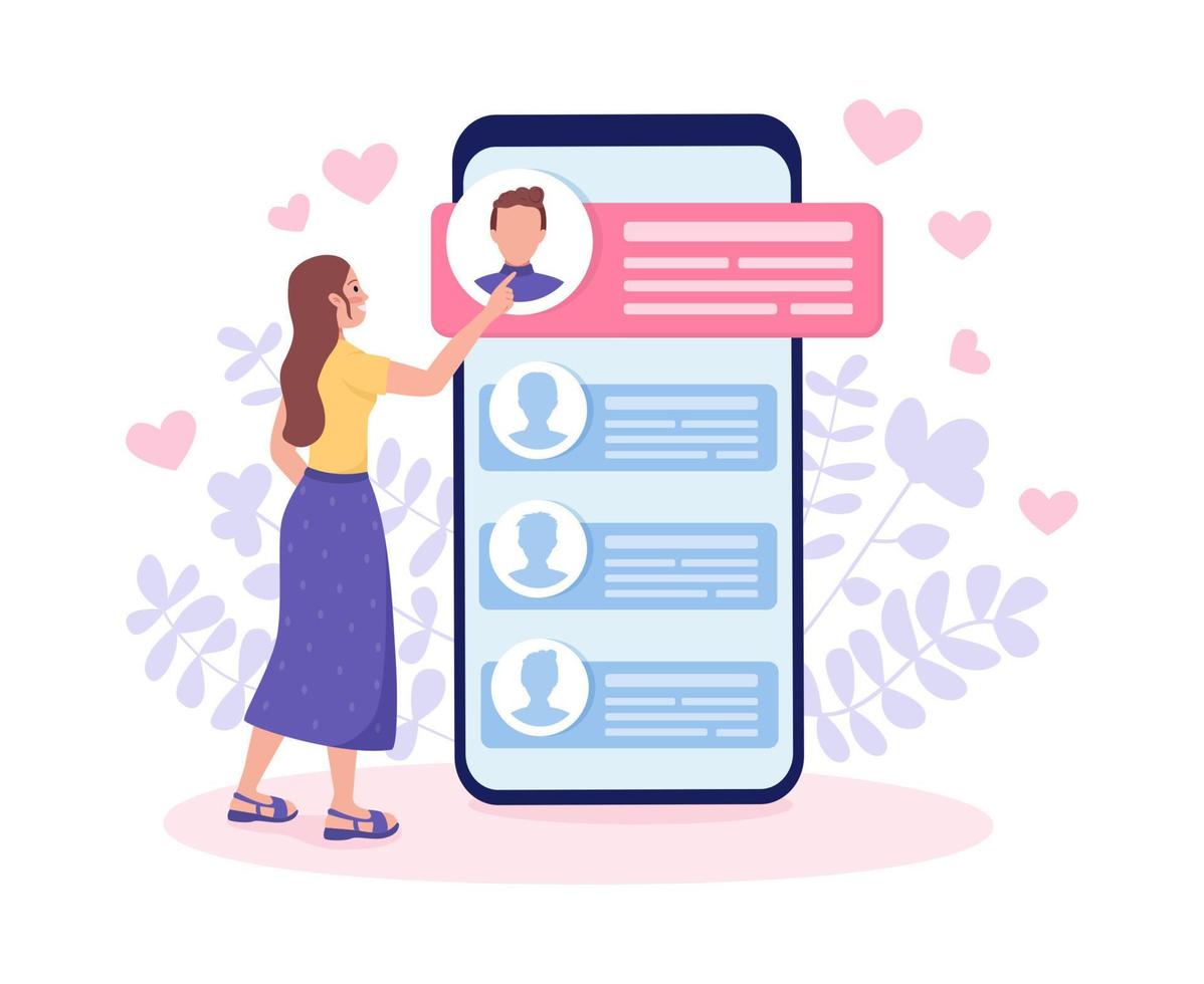 Choosing perfect partner for dating flat concept vector illustration