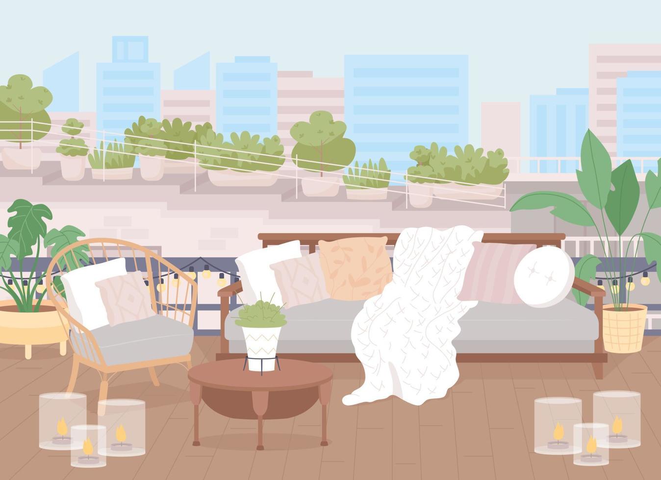 Home rooftop flat color vector illustration