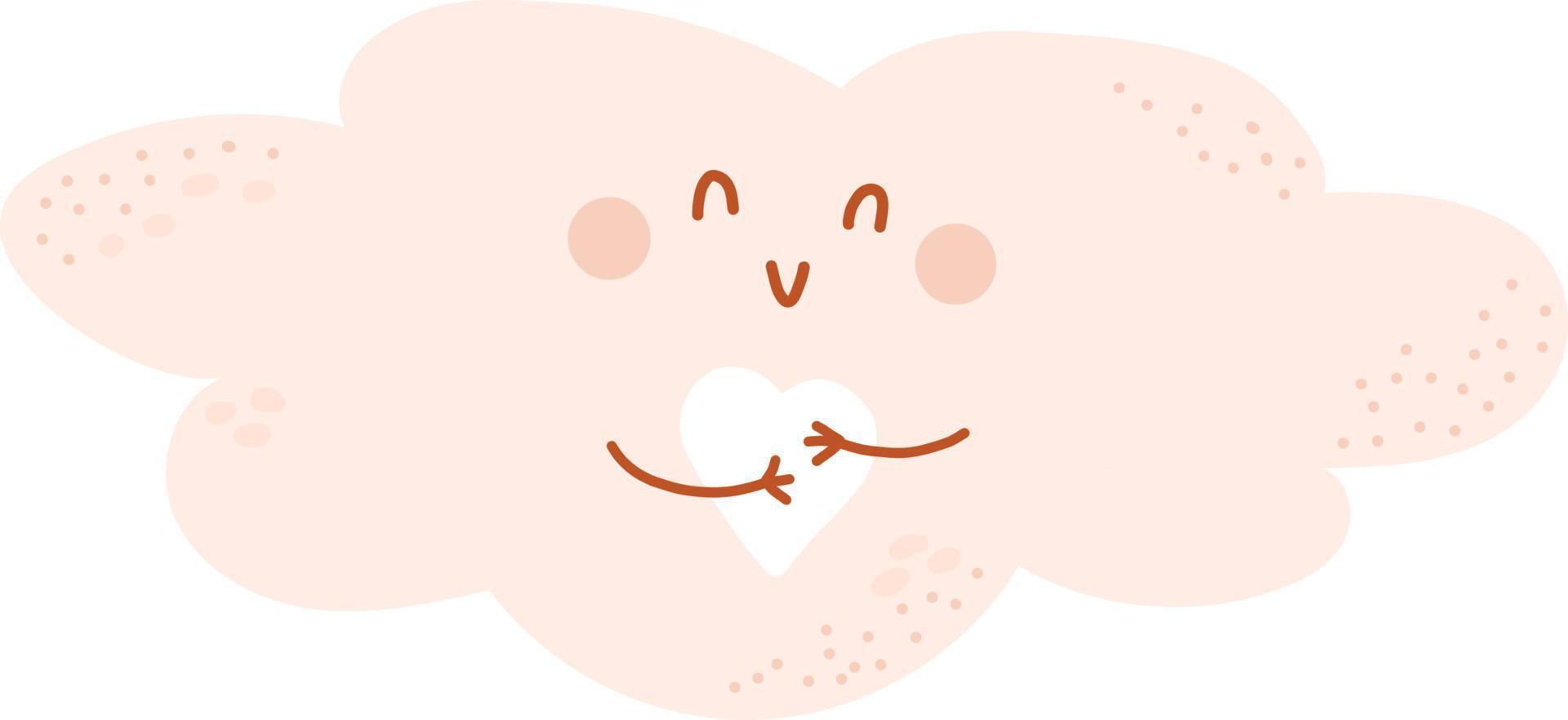 Cute cloud hugs heart. Vector illustration in Scandinavian style. Hand drawing for childrens collection, decor and design