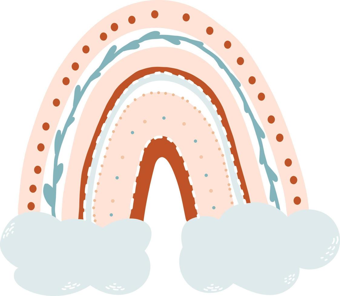 hermoso arco iris en las nubes. ilustración vectorial. estilo escandinavo, dibujo a mano para diseño, decoración y colección infantil vector