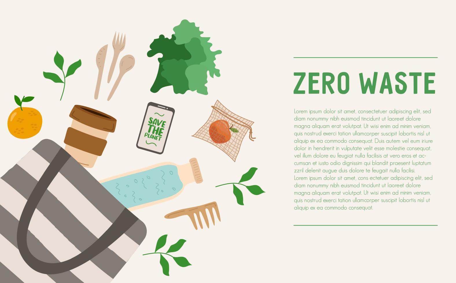 Zero waste background with bag vector