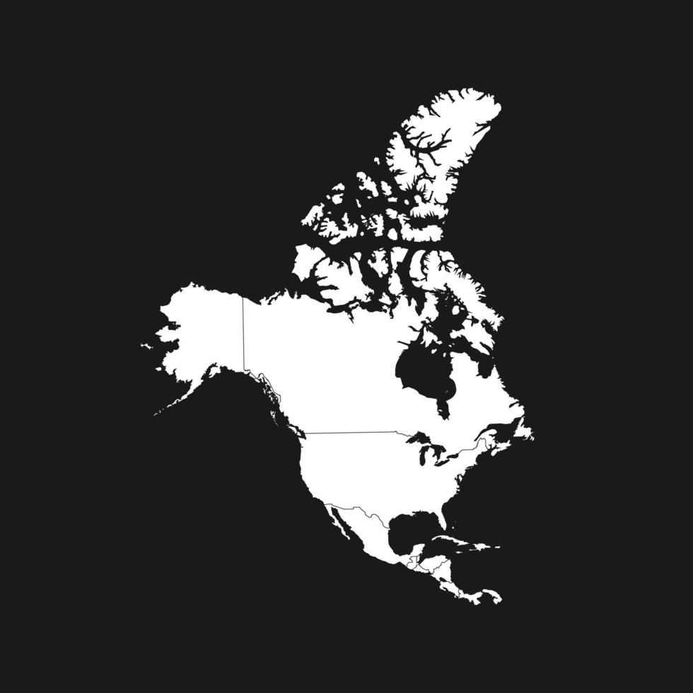 North America map with regions. USA, Canada, Mexico maps. Outline North America map isolated on black background. vector