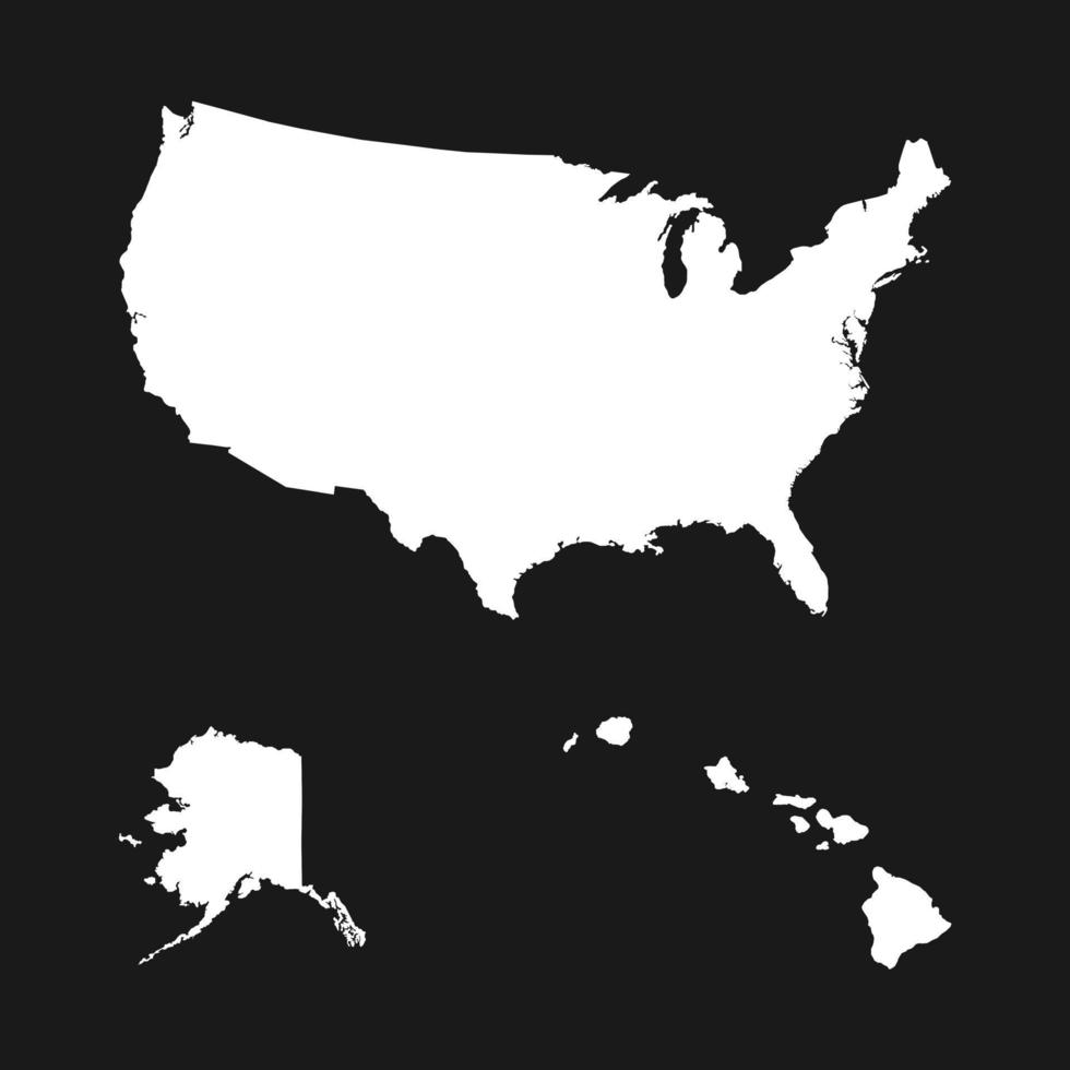 mapa de estados unidos, incluyendo alaska y hawaii sobre fondo negro vector
