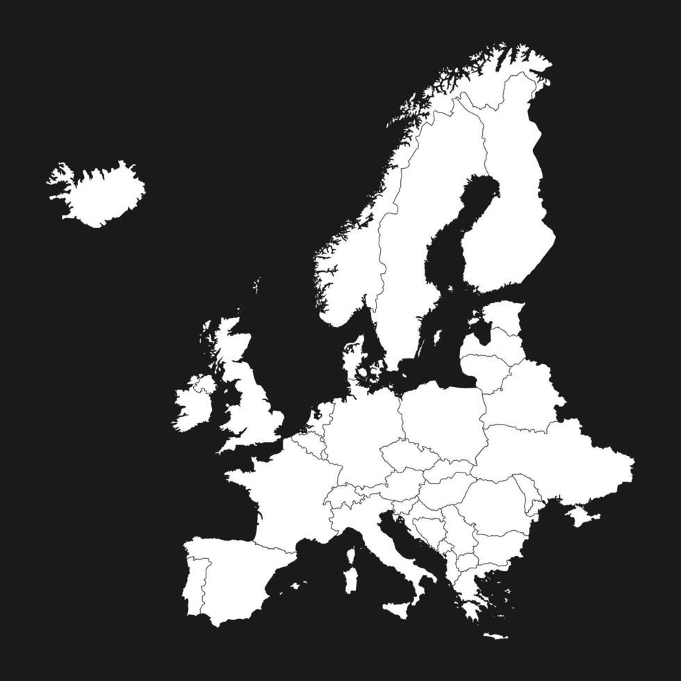 Ilustración de vector de mapa de Europa sobre fondo negro